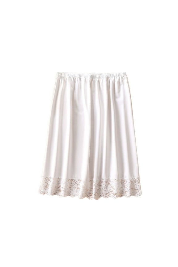 Boho Skirts for Women with Pockets New Women Half Slip Ice Silk Underskirt with Lace Hem Petticoat Underskirt Knee-Length Inner Skirt Underwear New White One Size