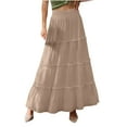 thumbnail image 1 of Amvlyk Boho Skirts for Women Solid Color Elastic High Waist A-Line Ankle-Length Skirt Summer Cool Trendy Skirt Fashion Ruffle Tiered Flowy Skirt for Beach Date Casual Going Out Party Walking, 1 of 6