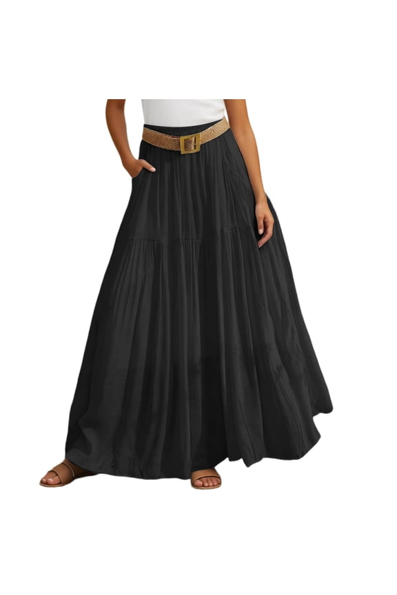 Boho Skirts for Women Midi Length Pink Fashion Solid Color Soft & Breathable Women's Flowy Handkerchief Hemline Midi Skirt