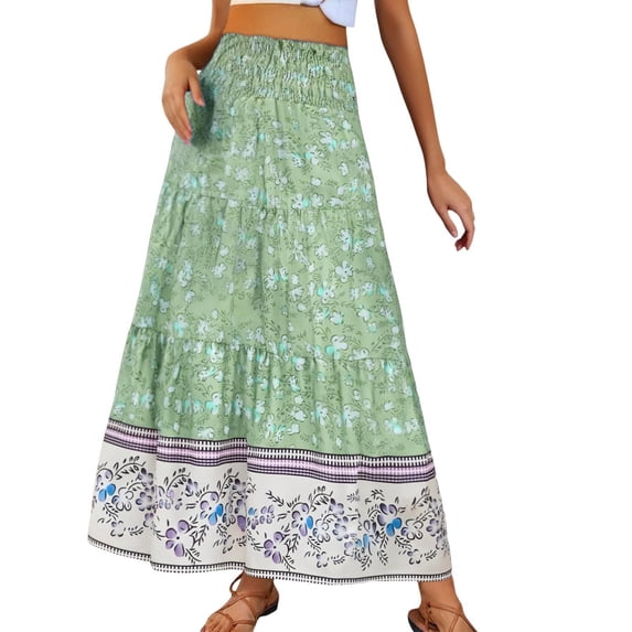 Boho Skirts for Women Plus Size Classic Solid Color Breathable Flowy White Maxi Skirt Elastic Waist Summer 2026 Spring Long Skirts