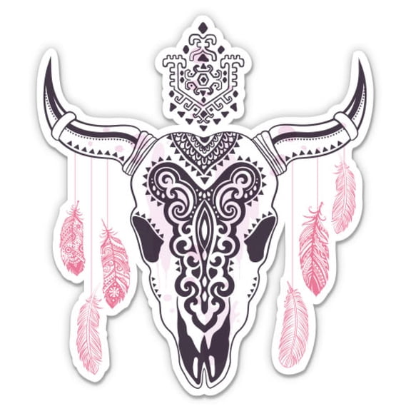 Boho Skull Cow Bull Native - 12" Vinyl Sticker Waterproof Decal