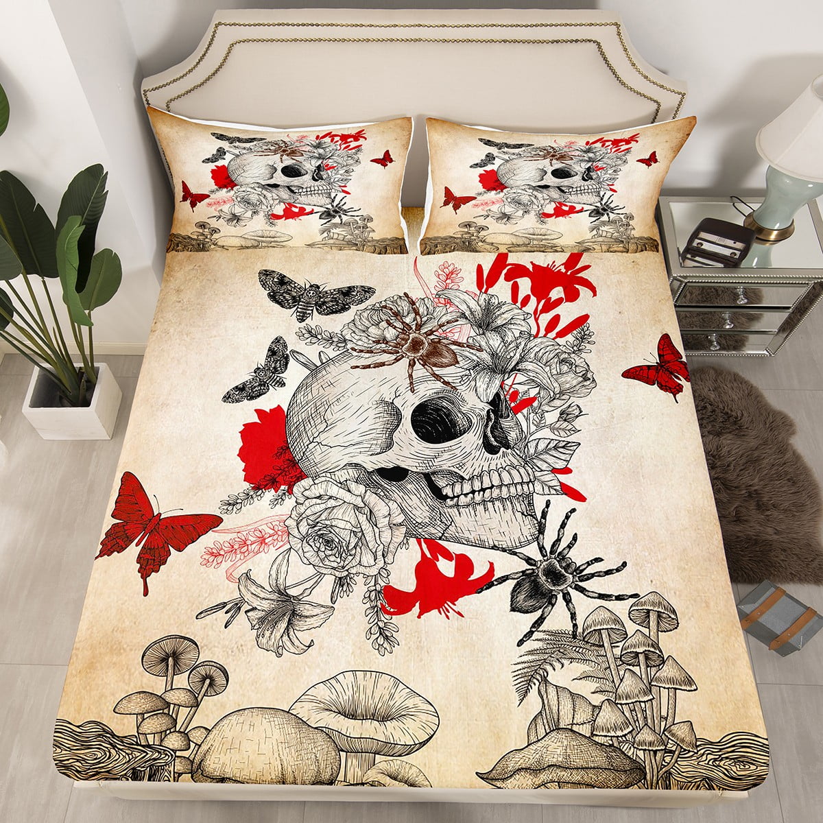 Boho Skull Hippie Bedding Set Adults Skeleton Bones Gothic Decor Fitted boho-skull-hippie-bedding-set-adults-skeleton-bones-gothic-decor-fitted
