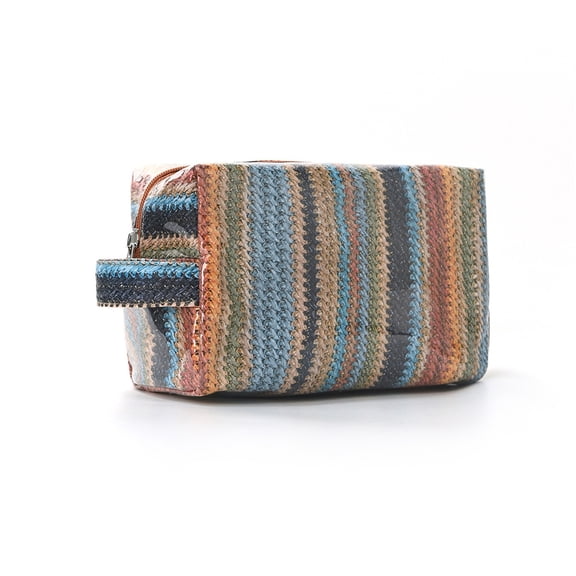 Boho Small Pvc Waterproof Makeup Bag With Handle, Zipper Cosmetic Bag For Travel, Beach Bag For Sun Screen Skincare Blue