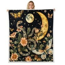 Boho Snake Fleece Blanket Gold Sun Moon Throw Blanket For Adults Teens Women Bed,Bohemian Flower Botanical Leaves Sherpa Blanket Starry Sky Butterflies Plush Bed Blanket 30"X40"