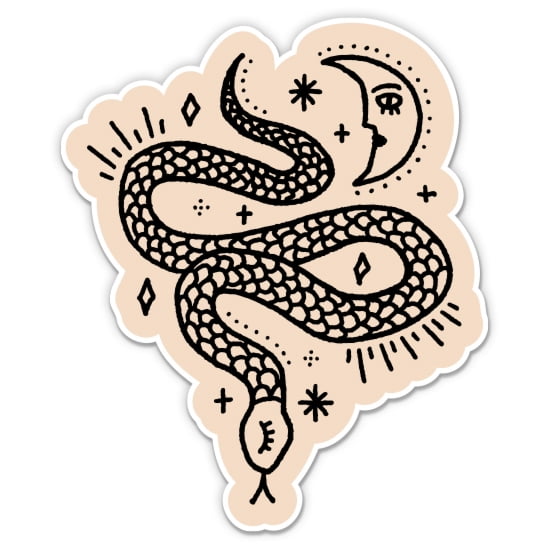 Boho Snake Tattoo Moon - 3" Vinyl Sticker - For Car Laptop Water Bottle Phone - Waterproof Decal