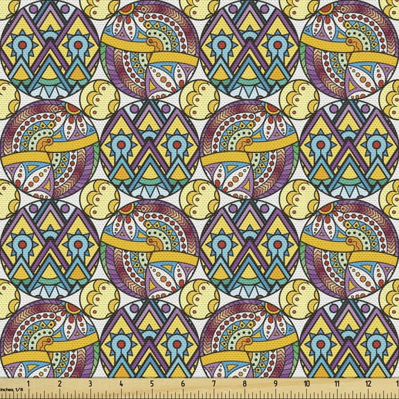 Ambesonne Boho Fabric by the Yard Upholstery, Motifs, 3 Yards, Multicolor