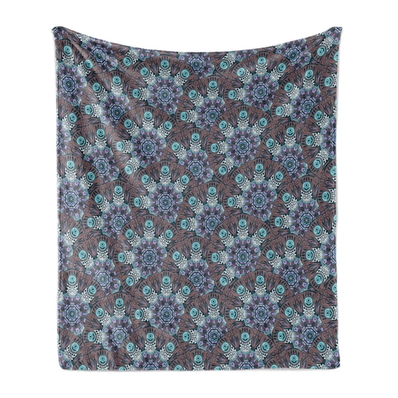 Boho Soft Flannel Fleece Blanket, Oriental Mandala Design with Swirls and Spirals Timeless Motifs from the Middle East, Cozy Plush for Indoor and Outdoor Use, 50" x 70", Multicolor, by Ambesonne