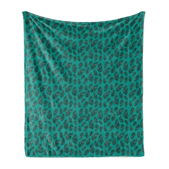 Boho Soft Flannel Fleece Blanket, Oriental Peacock Feathers Repetition Hippie Lifestyle Bohemian Artwork Print, Cozy Plush for Indoor and Outdoor Use, 60" x 80", Jade Green and Teal, by Ambesonne