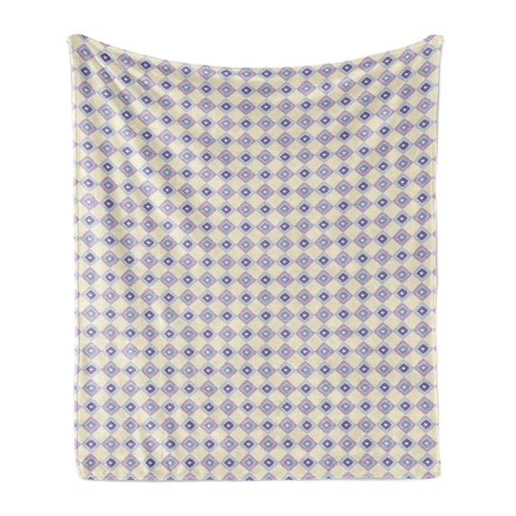 Boho Soft Flannel Fleece Throw Blanket, Continuing Themed Pattern with Pencil Hatched Inspired Nested Rhombs, Cozy Plush for Indoor and Outdoor Use, 60" x 80", Eggshell and Multicolor, by Ambesonne