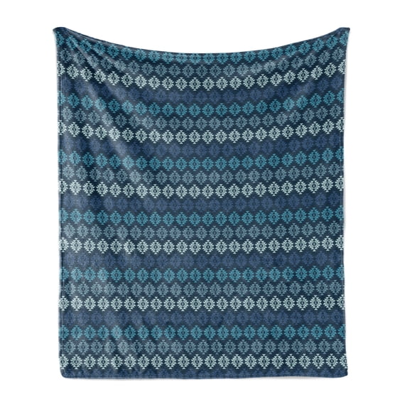 Boho Soft Flannel Fleece Throw Blanket, Horizontally Aligned Traditional Zigzag Formations, Cozy Plush for Indoor and Outdoor Use, 70" x 90", Multicolor, by Ambesonne