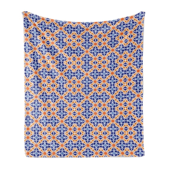 Boho Soft Flannel Fleece Throw Blanket, Moroccan Stars with Warm Colored Diagonal Stripes Ornate Culture Pattern, Cozy Plush for Indoor and Outdoor Use, 50" x 70", Multicolor, by Ambesonne