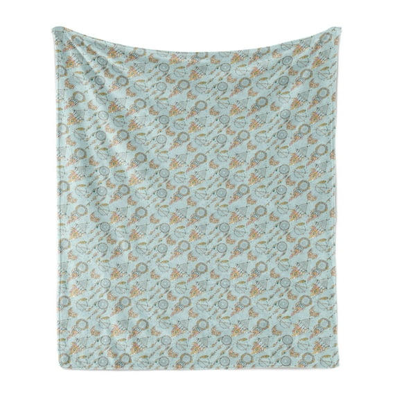 Boho Soft Flannel Fleece Throw Blanket, Pattern with Abstract Circular and Triangular Dreamcatchers, Cozy Plush for Indoor and Outdoor Use, 50" x 60", Multicolor, by Ambesonne