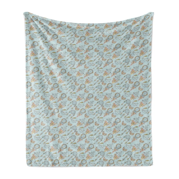 Boho Soft Flannel Fleece Throw Blanket, Pattern with Abstract Circular and Triangular Dreamcatchers, Cozy Plush for Indoor and Outdoor Use, 50" x 70", Multicolor, by Ambesonne