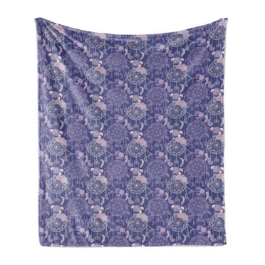 Boho Soft Flannel Fleece Throw Blanket, Pattern Design Outline Dreamcatchers and Roses, Cozy Plush for Indoor and Outdoor Use, 50" x 70", Lavender Dark Lavender, by Ambesonne