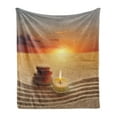 thumbnail image 1 of Boho Soft Flannel Fleece Throw Blanket, Stack of Stones and Candle Yoga Horizon Backdrop Picture, Cozy Plush for Indoor and Outdoor Use, 60" x 80", Orange Sand Brown, by Ambesonne, 1 of 5
