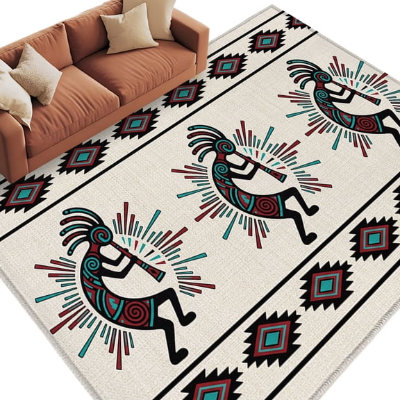 Boho Southwest Area Rug 8x10 Washable Rug Non Slip Aztec Ethnic Native Human Ethnic Plaid Large Area Rug Soft Stainresistant Indoor Carpet for Living Room Bedroom Home Office Dining Room Nursery