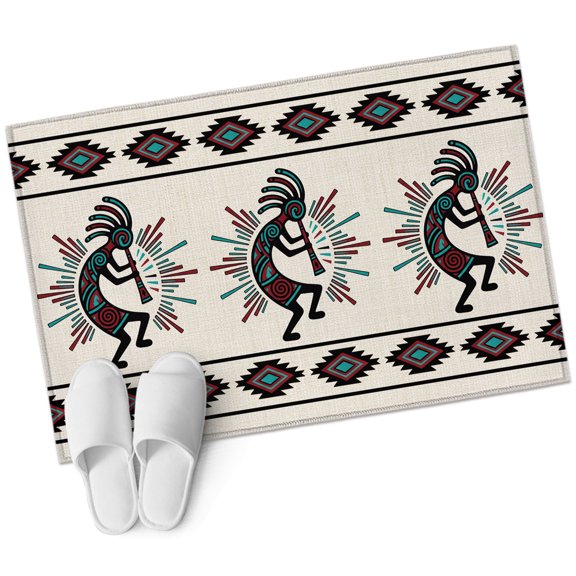 Boho Southwest Bathroom Rug Washable 2x3 Entryway Rug Non Slip Aztec Ethnic Native Human Ethnic Plaid Front Door Mat Low Pile Indoor Doormat Throw Floor Carpet for Kitchen Bedroom Entrance