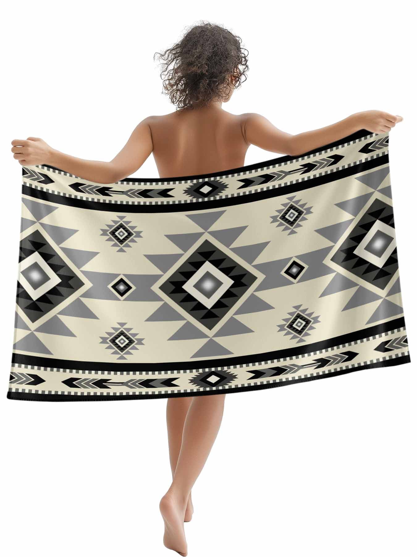 Boho Southwest Beach Towels Blanket Soft & Absorbent Quick Dry Microfiber Aztec Tribal Retro Geometric Patterns Pool Towels for Swimming ,Yoga, Sports, Gym, Camping,Large 30X60in, Gray