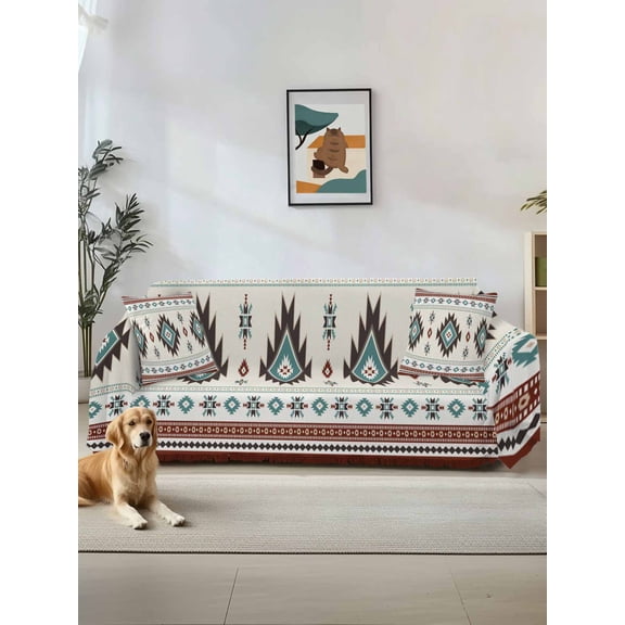 Boho Southwest Couch Cover, Bohemian Country Geometric Motifs Oversized Sofa Cover Blanket for 3 Cushion Couch,Sectional Sofa Slipcover Furniture Protector for Living Room Bedroom 71''x150''