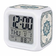 Boho Southwest Digital Alarm Clock for Bedrooms,Smart LED Alarm Clock with 7 Color Changing Night Light,Country Tribe Ethnic Traditional Pattterned Silent Wake Up Clocks for Sleep Study 3.2"x3.2"