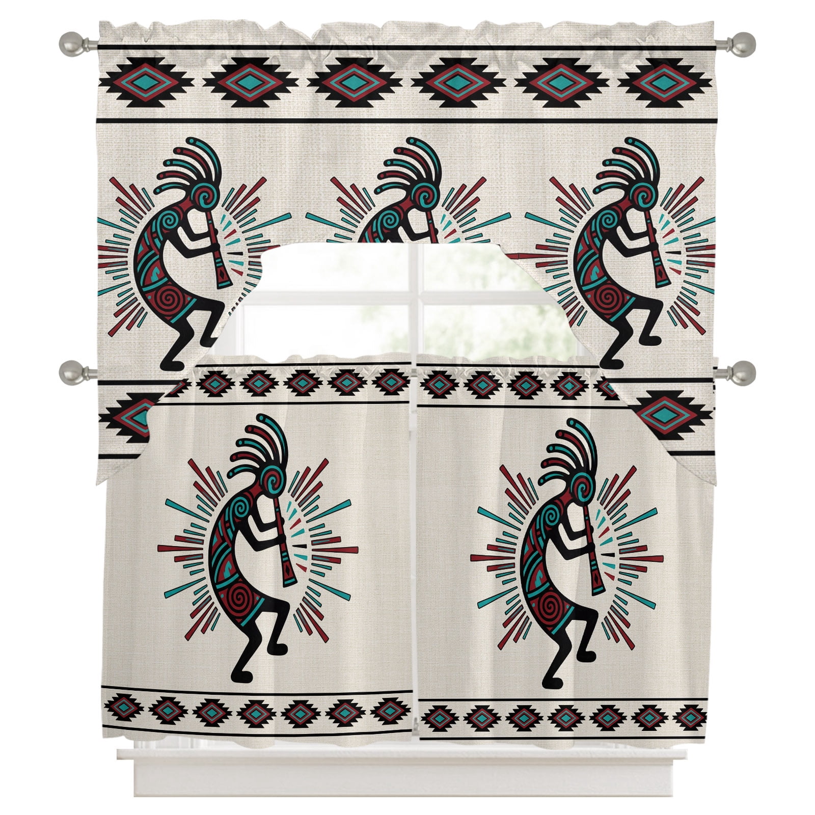 Boho Southwest Kitchen Curtains Swag Valance and Tier Curtains Set 24 ...