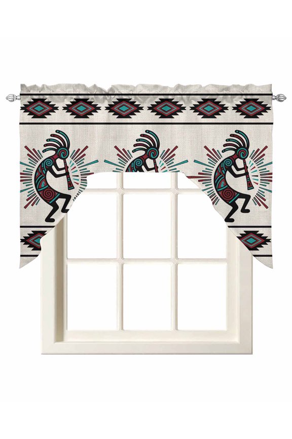 Boho Southwest Kitchen Swag Valances for Windows, Aztec Ethnic Native Human Ethnic Plaid Swag Valances Curtains for Living Room, Rod Pocket Window Treatments for Bathroom, Bedroom, Cafe, 56"x36"