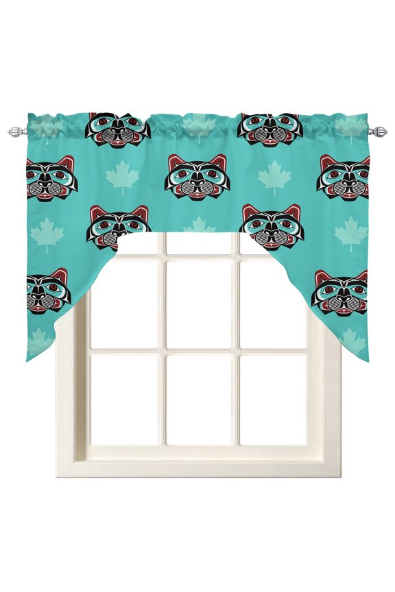 Boho Southwest Kitchen Swag Valances for Windows, Turquoise Native Bear Maple Leaf Aesthetic Swag Valances Curtains for Living Room, Rod Pocket Window Treatments for Bathroom, Bedroom, Cafe, 56"x36"