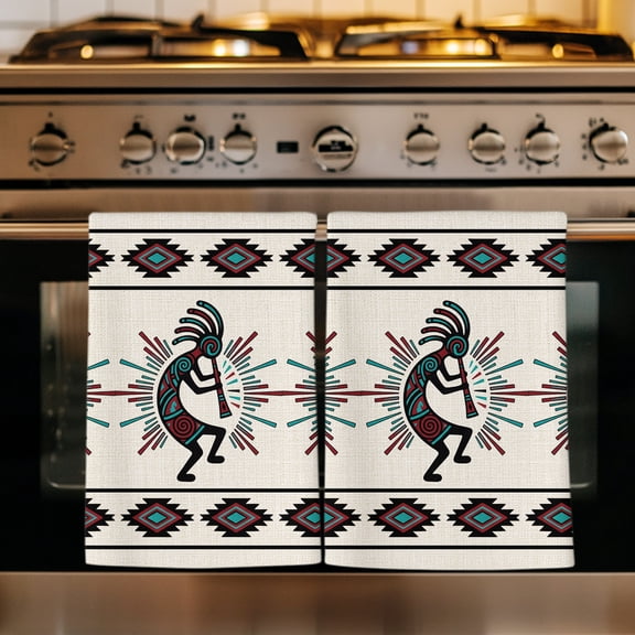 Boho Southwest Kitchen Towels Set of 1, Aztec Ethnic Native Human Ethnic Plaid Absorbent Dish Towels for Kitchen, Microfiber Hand Towel, Quick Drying Tea Towel for Cleaning Decorative Dishcloths