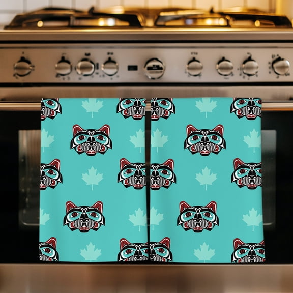 Boho Southwest Kitchen Towels Set of 1, Turquoise Native Bear Maple Leaf Aesthetic Absorbent Dish Towels for Kitchen, Microfiber Hand Towel, Quick Drying Tea Towel for Cleaning Decorative Dishcloths