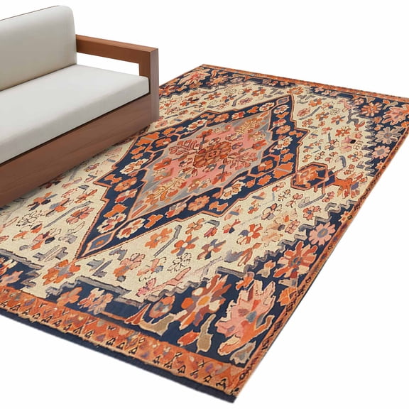 Boho Southwest Large Area Rugs for Bedroom Living Room, Non Slip Carpet Bedside Rug, Retro Farmhouse Aztec Tribal Geometric Rectangular Floor Cover Kitchen Accent Rug 2.7'x5' for Dining Room/Office
