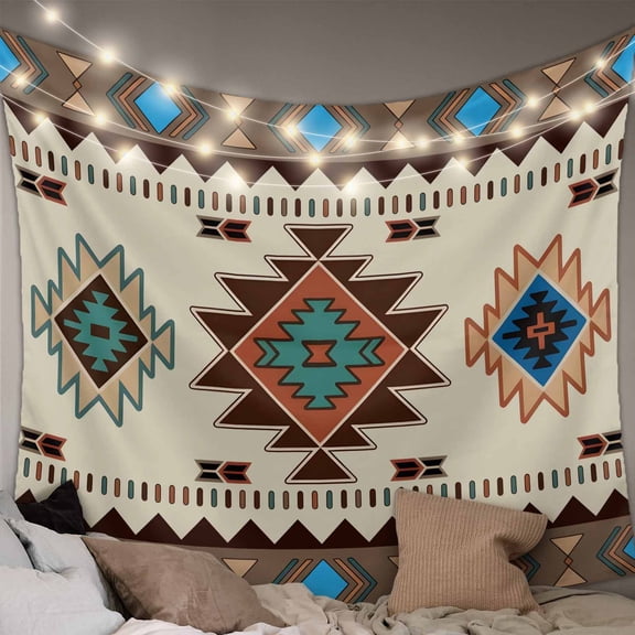 Boho Southwest Large Tapestry for Bedroom Wall Hanging Tapestry,Farmhouse Aztec Tribe Brown Blue Plaid Ceiling Backdrop Tapestries Poster Blanket Wall Decor for Teens Room Living Room Dorm 100" x 59"