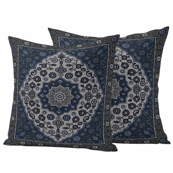 Boho Southwest Outdoor Waterproof Pillow Covers, Blue Gray Ethnic Aztec Abstract Pattern Decorative Square Throw Pillowcase Sofa Cushion Sham for Patio/Couch/Chair, 24"x24" 2 Pack