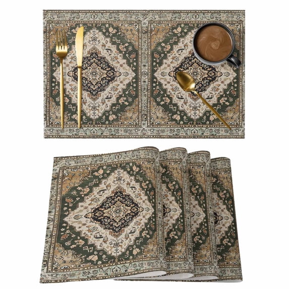 Boho Southwest Placemats Set of 8 Vintage Farmhouse Abstract Floral Art Place Mats Indoor Wipeable Table Mats Washable Cloth Dining Table Placemats for Kitchen Holiday Party Home Decor 13x19 Inch