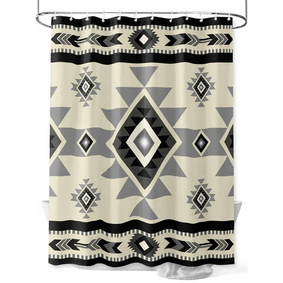 Boho Southwest Shower Curtain, Aztec Tribal Retro Geometric Patterns Bathroom Decor Curtains Set with Hooks, Gray Waterproof Fabric Home Accessories， 72 X 72 Inch Long