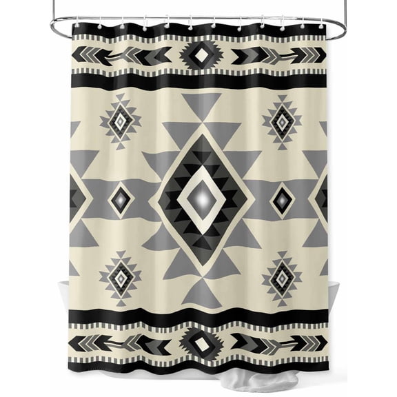 Boho Southwest Shower Curtain, Aztec Tribal Retro Geometric Patterns Bathroom Decor Curtains Set with Hooks, Gray Waterproof Fabric Home Accessories, Stall 36 X 72 Inch