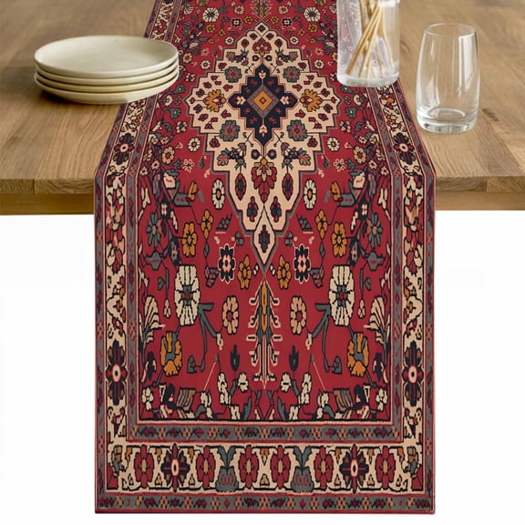 Boho Southwest Table Runner - 36 Inch Long Vintage Farmhouse Ethnic Aztec Tribe Art Cotton and Linen Blended Dress Scarves Farmhouse Table Runner for Kitchen Dining, Coffee Table, 13" x 36"