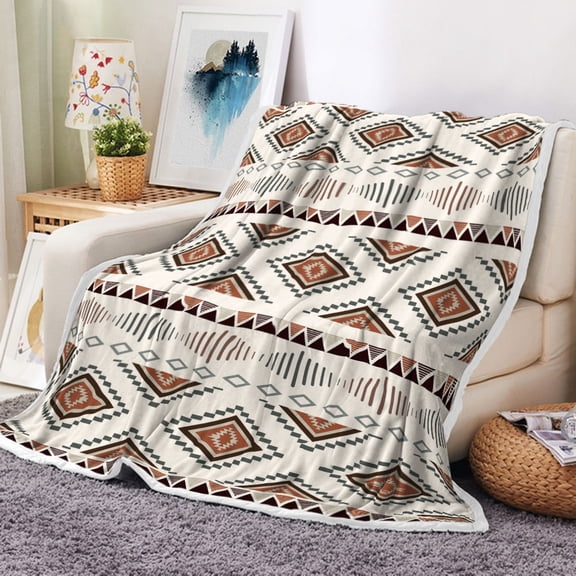 Boho Southwest Throw Blankets, Beige Aztec Southwest Flannel Soft Blanket Cover for Couch Chair Bed Outdoor Travel 60x80in