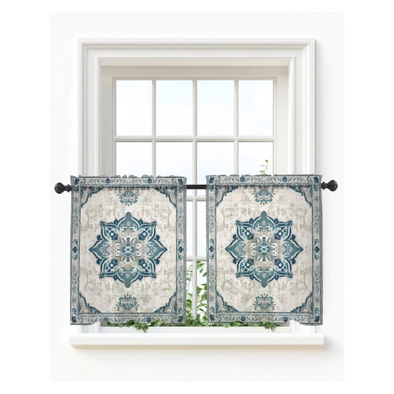 Boho Southwest Tier Curtains 24 Inch Length,Sheer Curtains for Bedroom Living Room Country Tribe Ethnic Traditional Pattterned Short Kitchen Curtains Drapes for Small Half Window 27.5"x24" 2 Panels