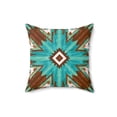 thumbnail image 1 of Boho Southwest Turquoise Brown Square Pillow, Eclectic Home Decor, Throw Cushion, Bohemian Accent Pillow, Tribal Decorative, 1 of 9