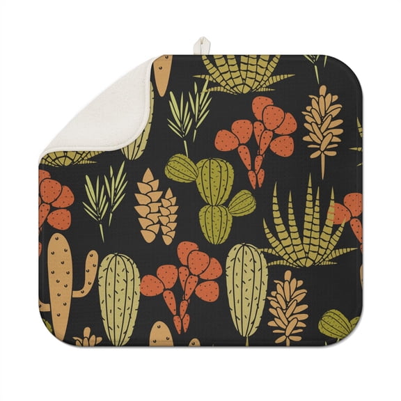 Boho Southwestern Cactus Mat Super Absorbent Microfiber Drying Pad, 3-Layer Protection, Desert Succulent Design, Durable & Washable