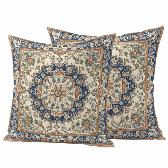 Boho Southwestern Outdoor Waterproof Pillow Covers, Heritage Antique Country Blue Decorative Square Throw Pillowcase Sofa Cushion Sham for Patio/Couch/Chair, 26"x26" 2 Pack