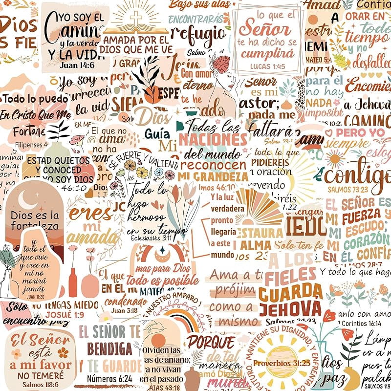 Boho Spanish Bible Stickers - 50 Pcs Christian Stickers for Adults ...