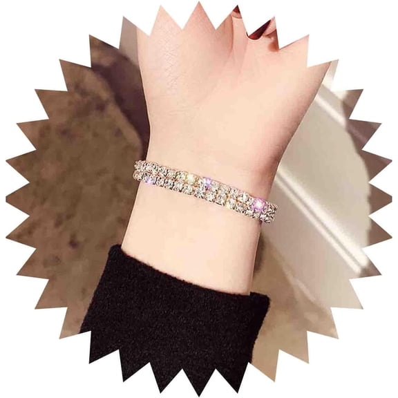 Boho Sparkly Tennis Chain Bracelet Rhinestone Cz Bracelet Hand Chain Silver Crystal Bracelet Elastic Rhinestone Chain Bracelet Jewelry for Women(1row)