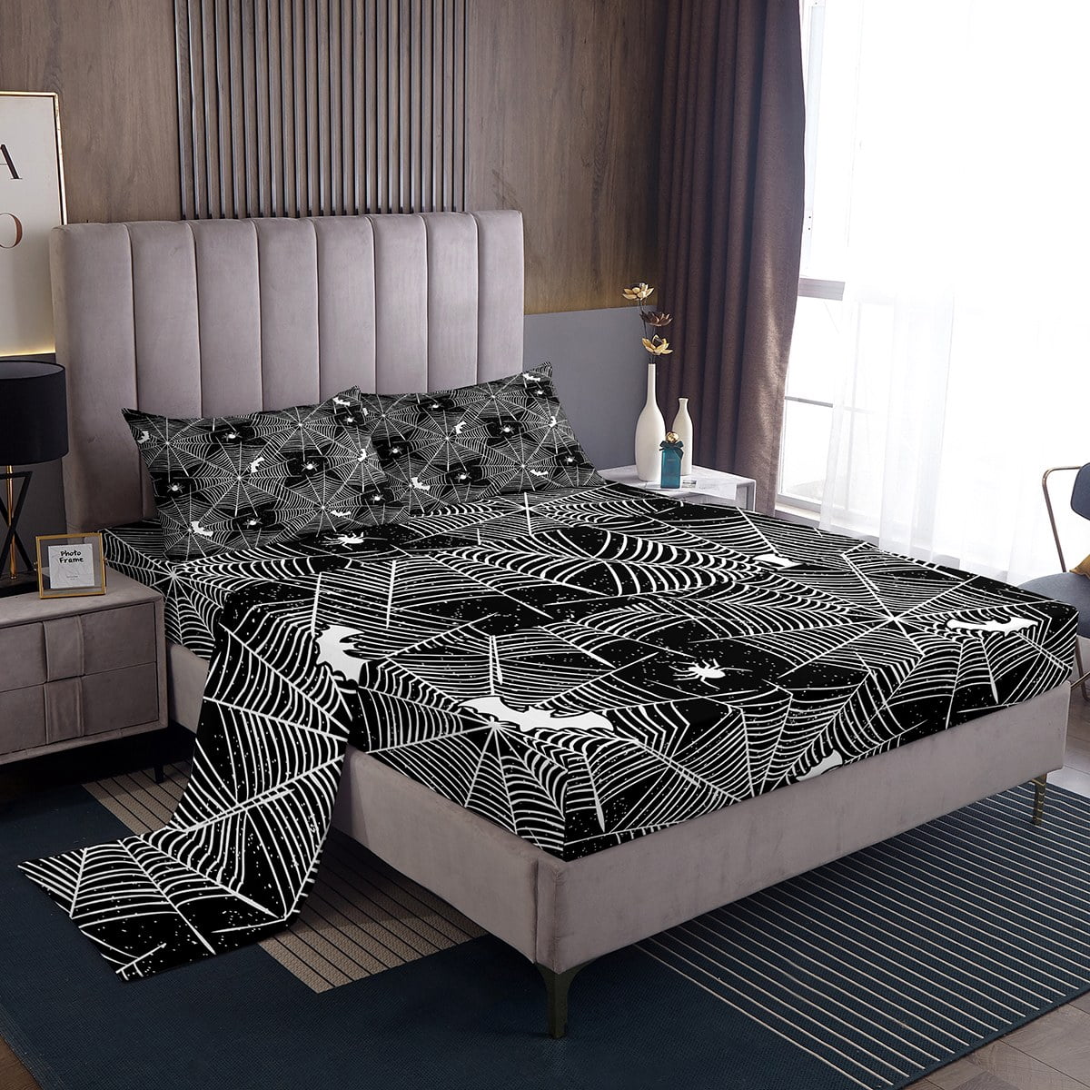 Spider Web Fitted Sheet Set | Twin Size Halloween Bedding | Deep Pocket With 1 Pillowcase | Colorful Spider Decor For Kids & Adults