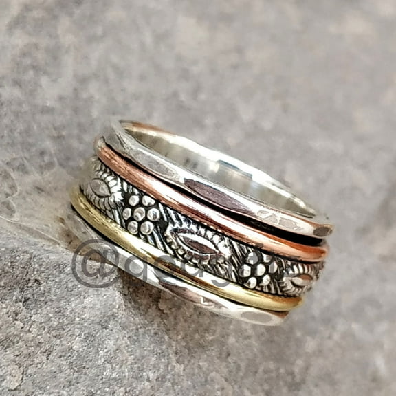 Boho Spinner Ring | 925 Sterling Silver Ring | Fidget Meditation Ring | Spinning Ring | Statement Ring | Special Wide Band Spinner Ring |