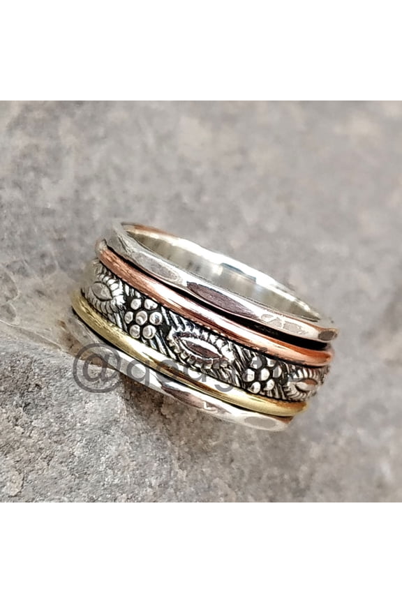 Boho Spinner Ring | 925 Sterling Silver Ring | Fidget Meditation Ring | Spinning Ring | Statement Ring | Special Wide Band Spinner Ring |