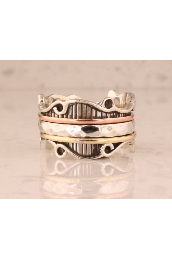 Boho Spinner Ring Handmade 925 Sterling Silver Fidget Ring Stylish Meditation Band Gift for Her All Sizes Available