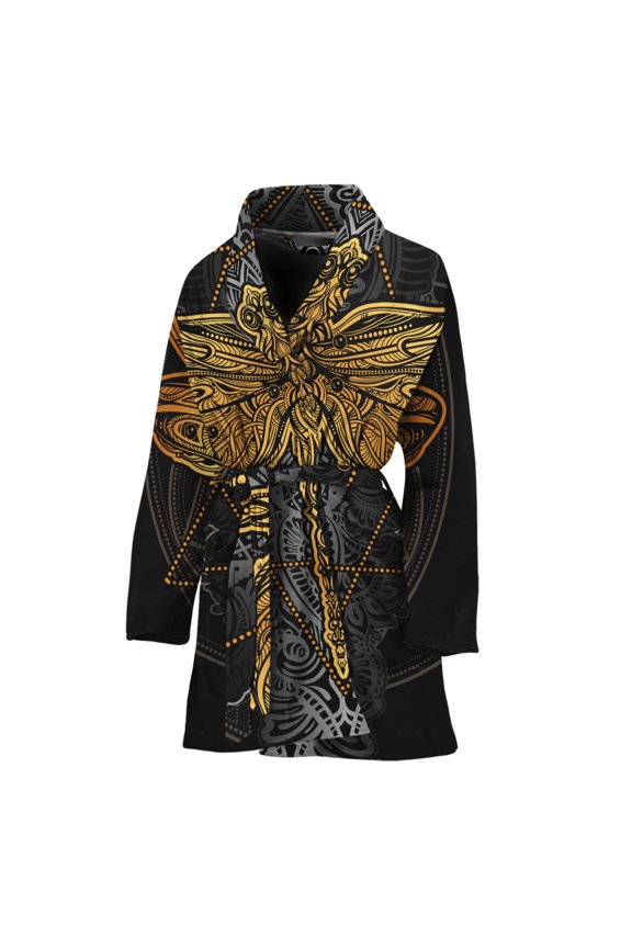 Boho Spiritual Dragonfly Women Bathrobe One Size Univeral Fits, Dragonflies Fashion Lightweight Plush Fleece Long Robe For Women