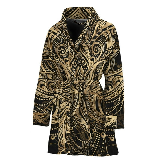 Boho Spiritual Lotus Women Bathrobe One Size Univeral Fits, Lotus Floral Fashion Lightweight Plush Fleece Long Robe For Women