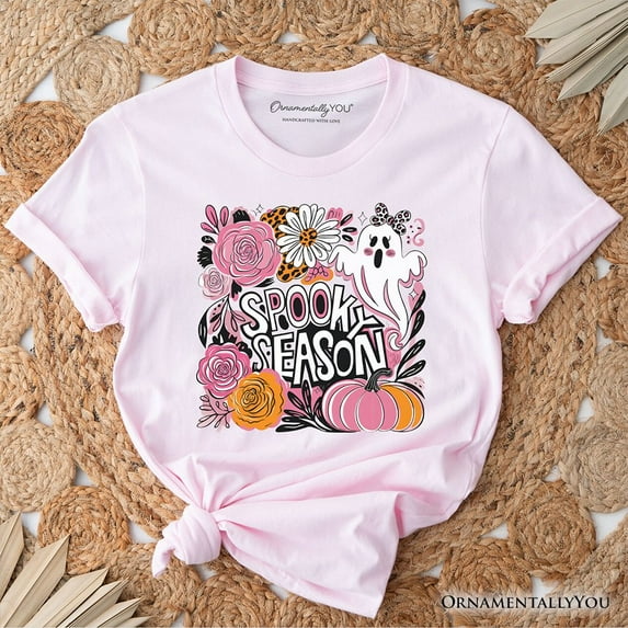 Boho Spooky Season Ghost T-Shirt, Cute Halloween Tee with Fall Pumpkins
